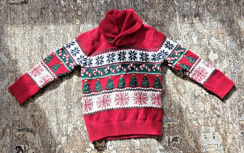 The Children’s Place Christmas Tree Sweater 3T Toddler Holiday Knit Red Festive